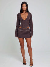 Kessia-Mini-Skirt-Brown-Pinstripe