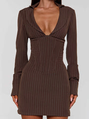 Kessia-Mini-Dress-Brown-Pinstripe