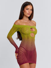 Vessia-Mini-Dress-Green-Burgundy