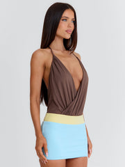 Angelain-Mini-Dress-Brown-Splice