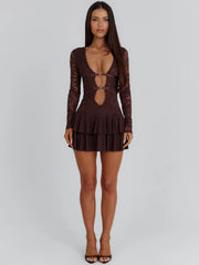 Santana-Long-Sleeve-Mini-Dress-Chocolate